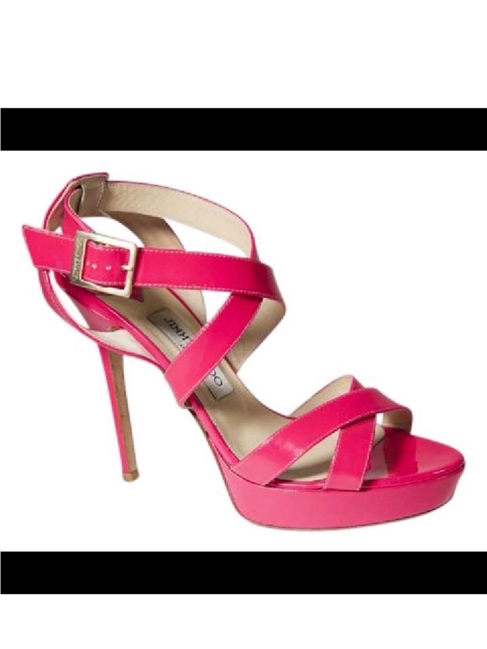 Jimmy Choo Hot Pink Patent Leather Strappy Platform Heels - 38.5